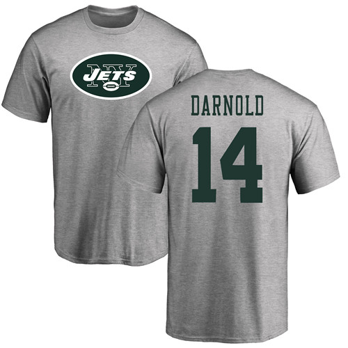 New York Jets Men Ash Sam Darnold Name and Number Logo NFL Football #14 T Shirt